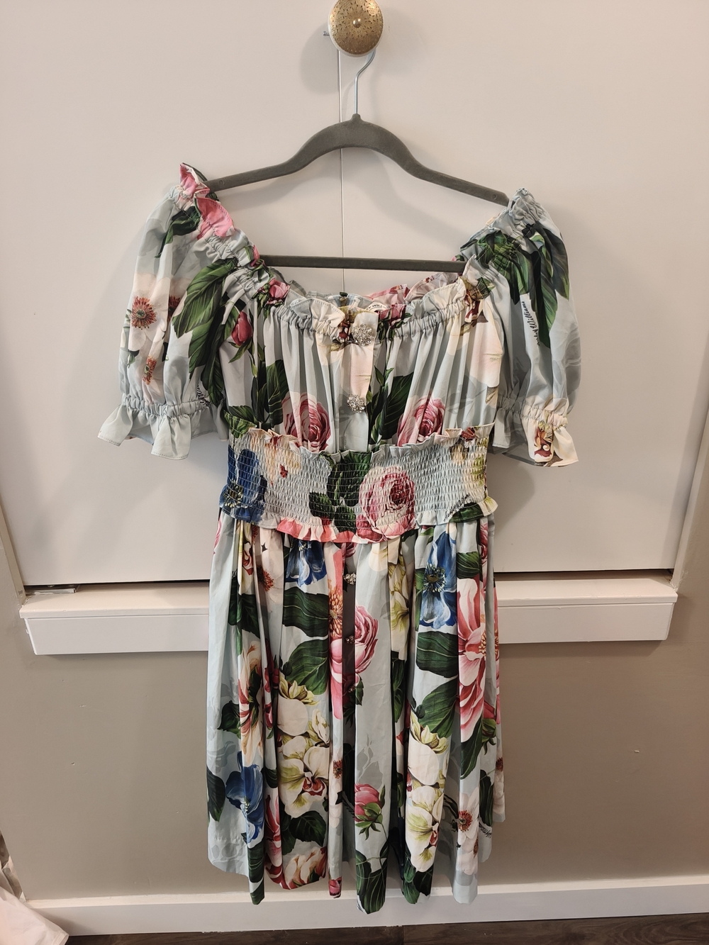 Floral Off-Shoulder Smocked Waist Dress - Multicolor